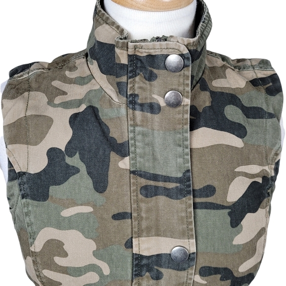 CI SONO Utility Jacket Outerwear Sleeveless Camo Military Button Down Zip Up - Picture 8 of 13
